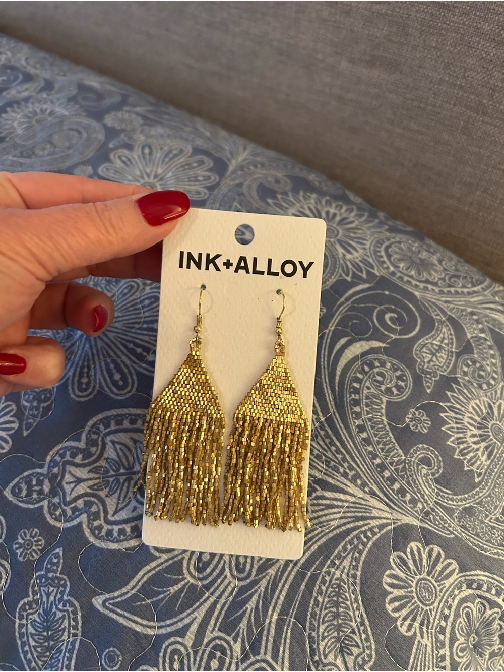 INK+ALLOY Gold Beaded Fringe Earrings